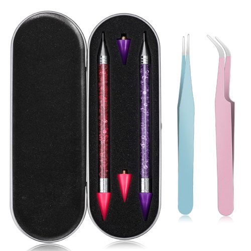 OIFEN Rhinestone Picker Tool ,2 Pcs Dual-Ended Rhinestones Applicator for Nail Art Decoration ,with 2 Extra Wax Tips and 2 Tweezers