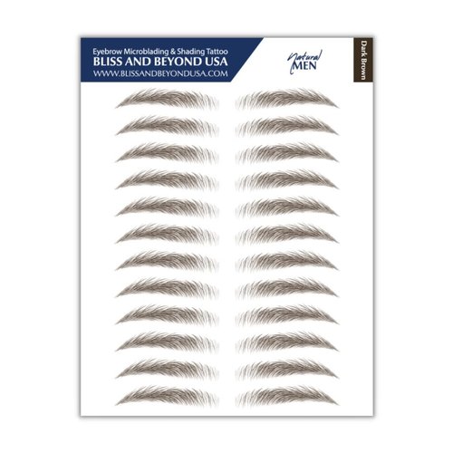 Bliss and Beyond USA | Men Waterproof Eyebrow Tattoo Stickers. A real hair stroke look. Hair replacement without surgery. Solution for hair loss. Tinted eyebrow tattoos. (MEN) (Standard, Dark Brown)