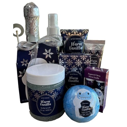 Generic Groovy 9 Piece Bath & Body Self Care Pack in Warm Vanilla Includes Bubble Bath, Shimmer Body Mist, Shimmer Body Lotion, Bath Confetti, Body Scrub, Lip Balm Duo, Bath Bomb, Hand Cream, Soap
