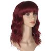 morvally Short Wine Red Wavy Bob Wig with Bangs for Women 16 Inches Natural Synthetic Burgundy Hair Wavy Wigs