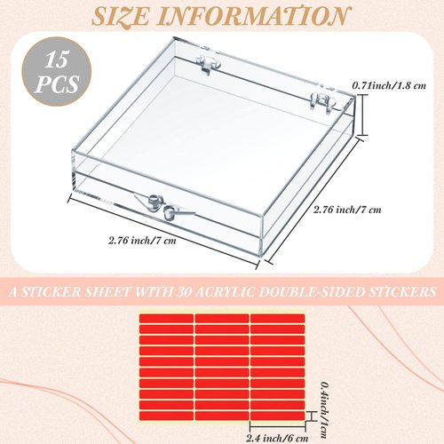 Landhoow 15 Pcs Press On Nail Boxes Nail Display Case 30 Pcs Adhesive Double Sided Tape Press On Nail Packaging Artificial Press On Nail Container Acrylic Storage Organizer for Nail Packaging(Clear)
