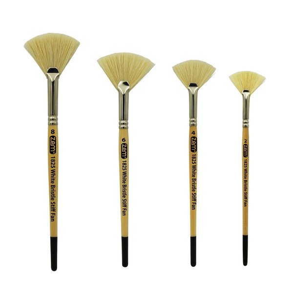 ZEM BRUSH White Hog Bristle Stiff Fan Brush Set Size 2,4,6,8