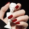 Red Press on Nails Medium Length Coffin Fake Nails Wine Red Acrylic Glue on Nails with Elegant Red Gradient Designs Full Cover Solid Color Wine Red Shiny Oil Square False Nails Set for Women 24 Pcs