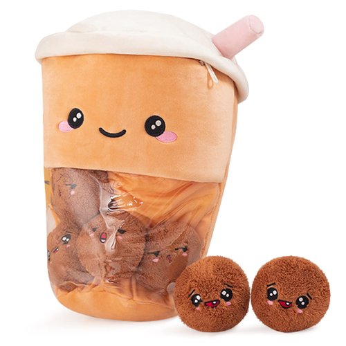 Nenalayo Cute Bag of Boba Tea Plushies Toy, Stuffed Bubble Tea Plush Pillow, Removable Soft Snack Tea Cup Shaped Pillow Creative Gifts for Kids 13.7 Inch(6 Dolls Brown)