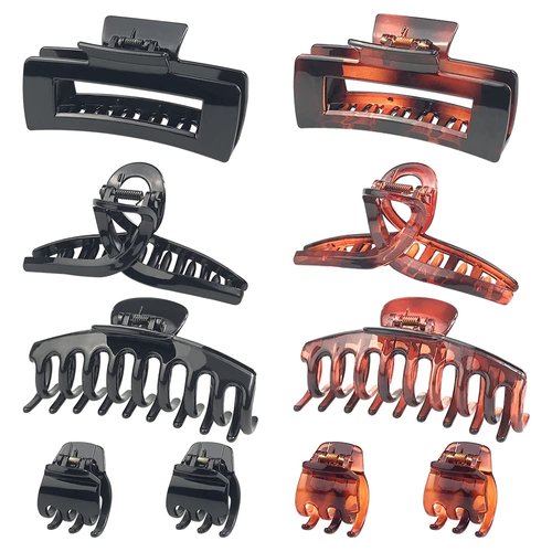 ECADY Hair Claw Clips Set, Assorted Sizes - 10-Piece Strong Hold Claw Clips & Hair Clips for All Hair Types, Hair Accessories Gift for Women, Girls, Black & Brown