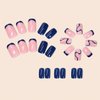 Dark Blue Press on Nails Short Fake Nails with Shiny Curve Designs French Tip Artificial Nails Simplicity Reusable Acrylic Nails False Nails Glossy Glue on Nails for Women Girls Gift