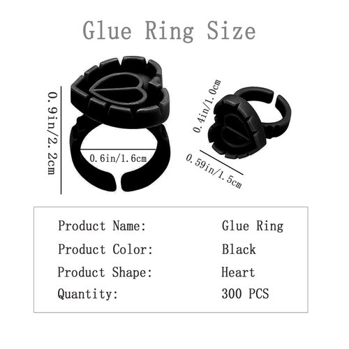 Black Glue Rings for Eyelash Extension,300PCS Smart Eyelash Glue Rings,Disposable Eyelash Glue Holder flower Glue Cups Rings, Heart Lash Rings Lash Glue Holder False Eyelashes Lash Extension Supplies