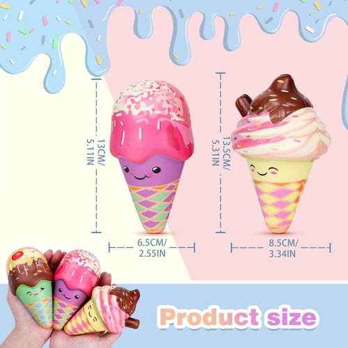 Anboor 3 Pcs Squishies, Soft Kawaii Ice Cream Squishies Slow Rising,Food Squishies for Kid Stress Relief Food Foam Squishies as Party Favor