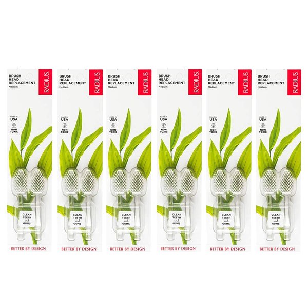 RADIUS Toothbrush Replacement Brush Heads 2-Count Improve Gum Health & Reduce Gum Issues - Medium - Pack of 6