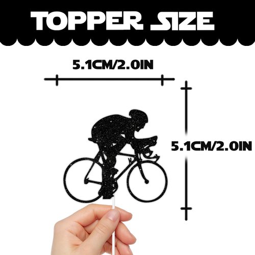 18pcs Black Glitter Bicycle Bike Dessert Cupcake Topper Biking Mountain Sport Theme Decor Supplies Baby Shower Boys Girls Man Family Party Decorations