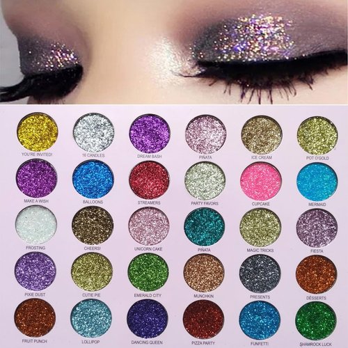 ABELYN 30 Colors Glitter Eyeshadow Makeup Palette Colorful Sparkly Eye Shadow Pallet + 1Pc Eyeshadow Brush Long Lasting Glitter Pressed Powder Palette