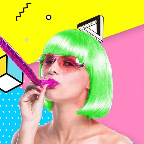 Short Bob Wig,4 Pieces Colorful Wigs,Cosplay Wigs 12” Straight with Flat Bangs,Neon Colored Wig for Women Girl Party Favors Bachelorette Party Night Club Come with Extra Wig Cap (Sunglasses)