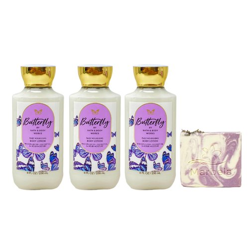 Bath & Body Works Butterfly 3 Pack Daily Nourishing Body Lotion Bundle with a Lavender Dream Bar Soap - Full Size