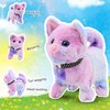 Easfan Walking Kitty Stuffed Animal Interactive Rainbow Cat Meowing Tail Wagging Head Nodding Educational Plush Toy Easter Christmas Birthday Gifts for Toddlers Kids Girls, 7"