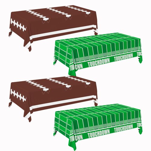 TATAUP Football Party Decorations Disposable Tablecloth Plastic Touchdown Table Cover for Birthday Party & Football-Themed Favors, Stadium Rugby Game Day Decorations 54 X 108Inch, 4 Pack
