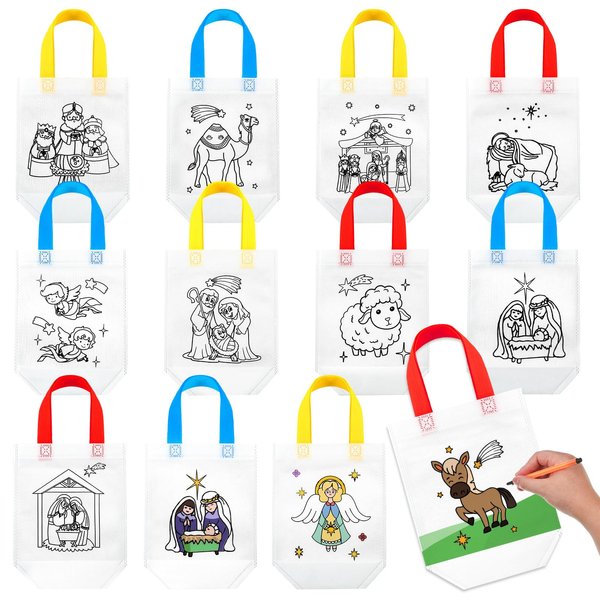 Locmeo 36 Pcs Christmas Nativity Coloring Bags Christian Nativity Crafts for Kids Sunday School Supplies DIY Your Own Bags(Nativity)
