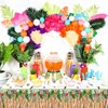 PIXHOTUL 4 Pack Hawaiian Luau Grass Tablecloths, Hawaii Luau Table Skirt Party Decorations, Tropical Palm Tablecover for Summer Beach BBQ Tropical Ahola Party Baby Shower, 86 x 51in (4)