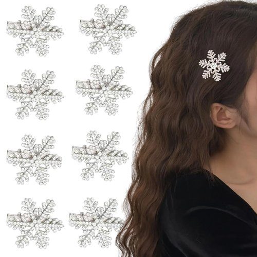 Snowflake Rhinestone Hair Clips Crystal Winter Christmas Hairpin Barrette Wedding Bridal Ornaments Sweet Cute Pearl Jewelry Hairpin for Women Hair Accessories