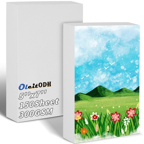 150 Sheets Cotton Watercolor Paper Bulk -140LB/300GSM Art Paper-5 x 7 inch Painting & Craft Paper, Cold Press Paper,Finger Paints, Watercolor, Tempera, Drawing, Art Room & Home School Crafts