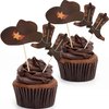60 Pieces Cowboy or Cowgirl Hat and Boot Cupcake Toppers Western Birthday Cake Decorations Rodeo Cupcake Picks Baby Shower Toothpicks for Western Theme Party Favors Supplies (Brown)