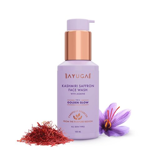Ayuga Kashmiri Saffron Face Wash with Jasmine | Deeply Cleanses & Helps Give Glowing Skin | Gentle & Gel-Based Unisex Facial Cleanser | All Skin Types | 3.38 Fl Oz/100ml