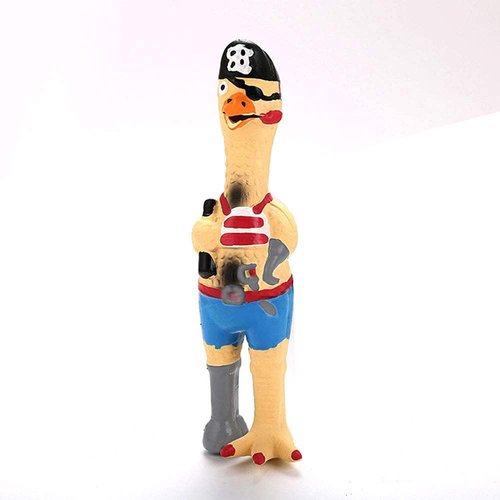 jooee Screaming Rubber Chicken Dog Squeaky Toy, 8.5 Inch Tall, Latex Chew Molar Dog Toy (Pirate)