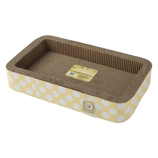 Petrageous 13079 Jerrys Rectangular Corrugated Cat Lounge Scratcher 20-Inch Long 12-Inch Wide 3.5-Inch Tall with Cat Nip is Great for Cats, Yellow (Pack of 1)