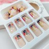 Square Press on Nails Short - TUZADNW Flower Design Short Fake Nails Press ons,24 Pcs Artificial Nude Full Cover Glue on Nails Glossy Stick on Acrylic Nails for Women