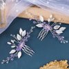 PAGOW 2PCS Leaf Hair Combs, Purple Rhinestone Hair Comb Clips, Hair Side Comb Clips, Crystal Wedding Headpiece Hair Accessories For Women, Girls, Bride, Bridesmaid (4.73 x 2.76 inch)