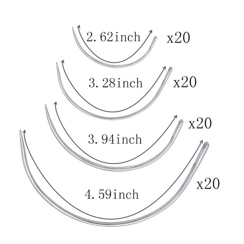 80Pcs Curved Needles BUTUZE Plastic Needle Case with 4 Sizes Hooked Needle for Stitching,Sewing,Embroidery,Hair Weaving