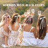 EHBELIF Hair Bows for Women 4PCS Bow Hair Clips Pink Hair Ribbon Bow Tassel Hair Bow with Long Tail Silk Bowknot Hair Clip Barrettes Solid Satin Hair Accessories for Women and Girls