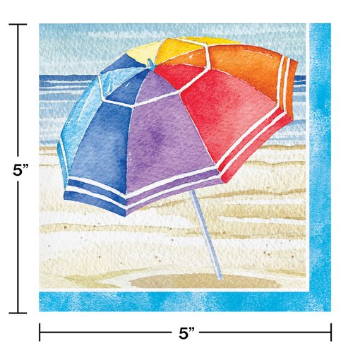 Creative Converting Beach Umbrellas Beverage Napkins, 5", Multi-color