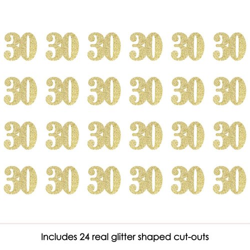 Big Dot of Happiness Gold Glitter 30 - No-Mess Real Gold Glitter Cut-Out Numbers - 30th Birthday Party Confetti - Set of 24