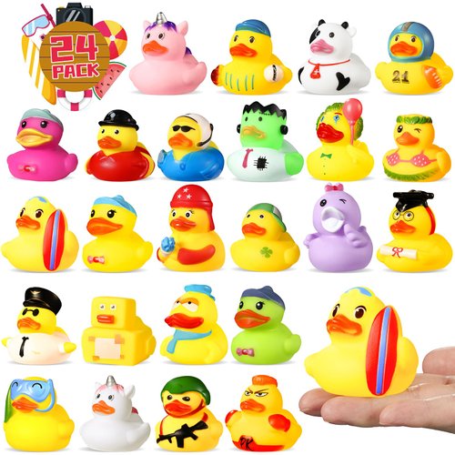 Mikulala Rubber Ducks in Bulk, Assortment Mini Rubber Ducks Toys with Box for Kids Baby Shower Bath Toys, Party Favors, Birthday Gifts and Classroom Prizes（24Pack）