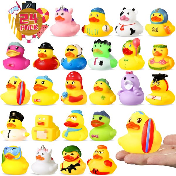 Mikulala Rubber Ducks in Bulk, Assortment Mini Rubber Ducks Toys with Box for Kids Baby Shower Bath Toys, Party Favors, Birthday Gifts and Classroom Prizes（24Pack）