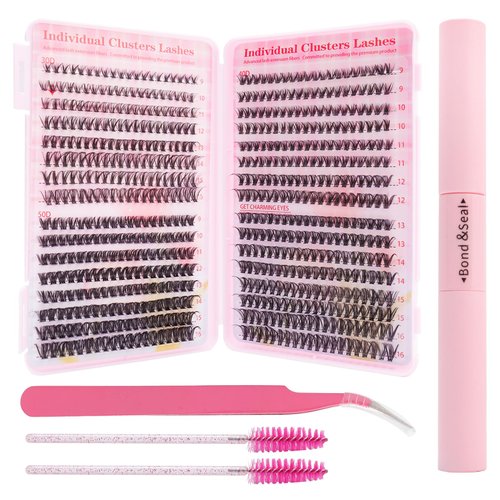 Fumwase 644PCS Thick Lash Clusters Kit Volume Lash Clusters Natural DIY Eyelash Extension with La...