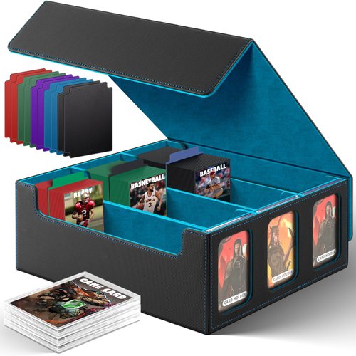 Kitoyz Card Storage Box for Trading Cards With Display Windows, MTG Card Deck Case Holds 2400+ Unsleeved Cards Fit for Game Cards and Sport Cards (Cyan)