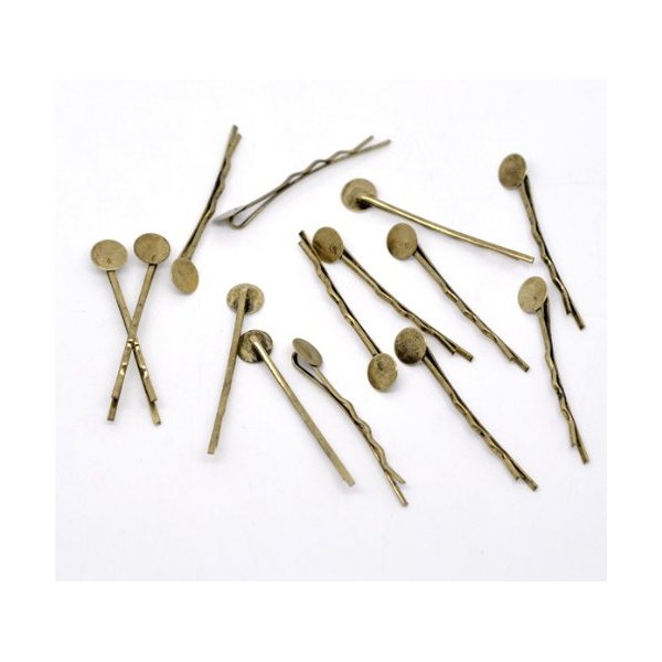 PEPPERLONELY Brand100PC Antiqued Bronze Bobby Pins Hair Clips (44mm) with Glue On Flat Pads (8mm)