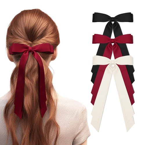 3Pcs Hair Bows Clip for Women Girls Satin Hair Ribbon Bows for Hair Long Tail French Barrettes Ha...