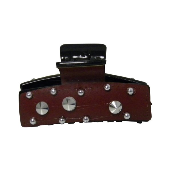 Burgundy 3 inch Leather-like Jaw Clip Hair Claw with Studs Hair Clips for Women (Motique Accessories)