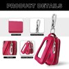 Car Key Fob Case, Double Zipper Genuine Leather Protection Key, Universal Premium Car Key Fob Case, Metal Hook and Keyring with Transparent Window for Men Women (Rose red)