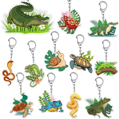 Lcnjscgo Reptile Party Favors 12 PCS Acrylic Reptile Themed Key Chains Alligator Lizard Gecko Sna...