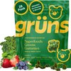 Gruns Adults Super Greens Gummies, Multivitamin Superfood Gummy Bears with Spirulina, Chlorella, Prebiotics & Fiber for Digestive Health, Adaptogens Supplement with 20 Vitamins & Minerals, 28 Count
