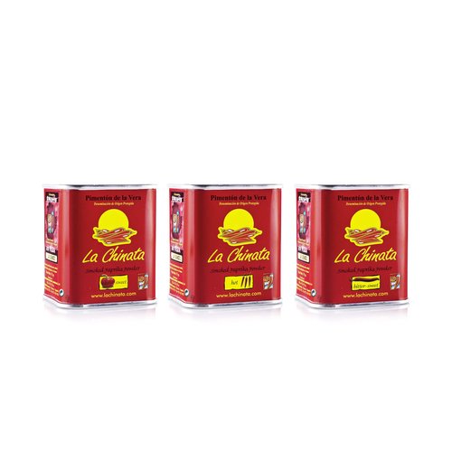 La Chinata. Smoked Paprika Powder. The three paprikas. Pack of 3 tins (1 Sweet, 1 Hot, 1 Bittersweet). 70g (2.47oz) each.