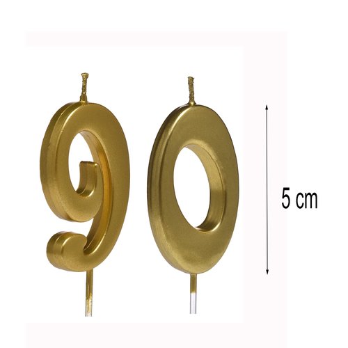 Qj-solar Gold 90th Birthday Candles,Number 90 Cake Topper for Party Decoration