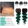 SEXAY 4X4 Green Lace Closure Body Wave Brazilian Virgin Human Hair Extensions Ombre Free Part Closure Pre Plucked With Baby Hair For Black Women 1B/Green Color(12 inch)