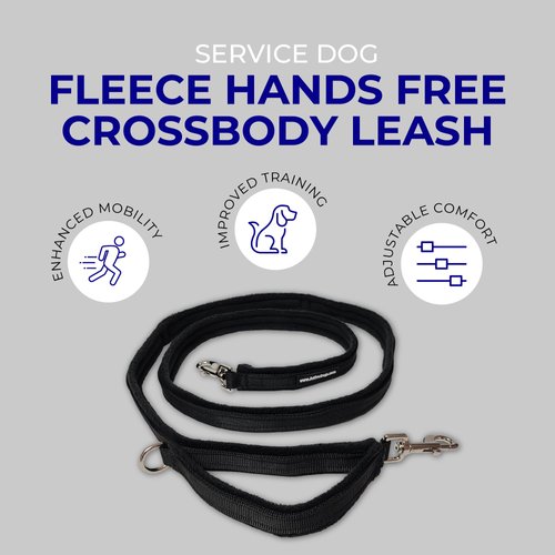 ActiveDogs Luxury Fleece Crossbody Dog Leash 6.5ft - Comfortable Hands Free Dog Leash with Adjustable Length, Durable Black Nylon & Built-in Handle - Wearable No Hands Dog Leash, Black