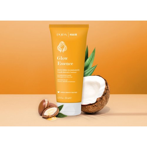 Pupa Milano Glow Essence Illuminating Mask - Hair Mask with Argan Oil to Nourish and Boost Shine - Coconut Oil to Restore Scalp - 8.45 oz