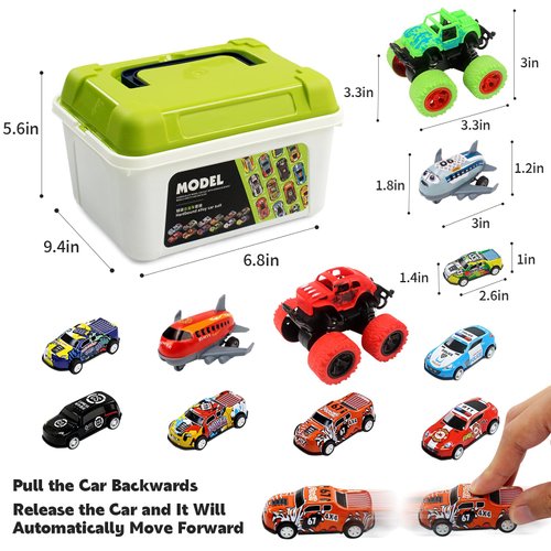 ULEEN 24 Pack Pull Back Toy Cars & Monster Trucks with Storage Box, Baby Toy Cars Race Cars Vehicles Party Favor Pinata Fillers Stocking Stuffer Birthday Gifts for Boys Girls Toddlers 3-5 Years Old