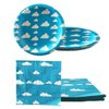 Blue Sky White Clouds Birthday Party Supplies, 20 Plates and 20 Napkins and Tablecloth71 '' x 42.5 '', Blue Sky Cartoon Theme Birthday Party Decorations for Baby Kids Shower